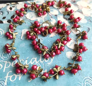 

CSxjd Luxury necklace jewelry Natural Pearl Cranberry Retro necklace metal copper Paint Elegant Women 's necklace Jewelry