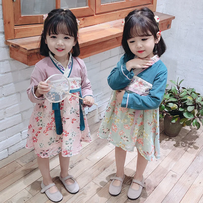 

Light Flute Girls Chinese Clothing 2020 New Style Spring And Summer Chinese-style Baby Girls Children Dress Corduroy tang zhuang