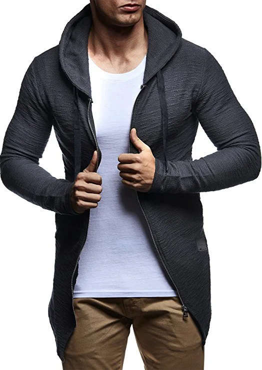 

Autumn and Winter Men's Solid Color Back Split Zipper Design Long Men's Hoodie Full Zipper Hooded Trench Coat Streetwear