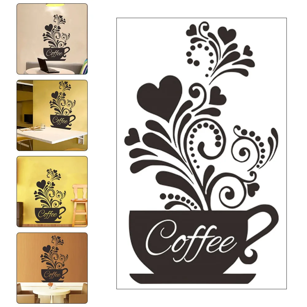 

1 Sheet Coffee Cup Pattern Black Wall Decal Wall Sticker for Living Room Entryway