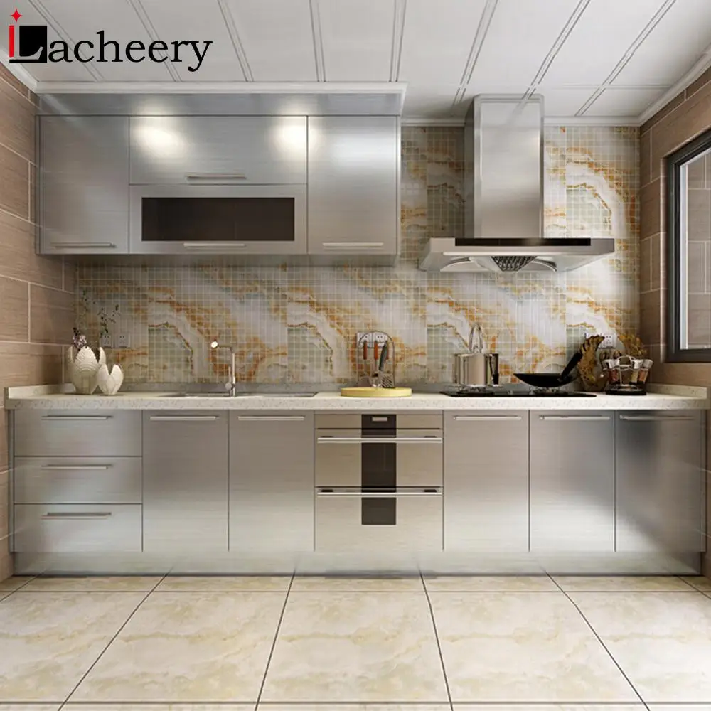 Silver Glossy Kitchen Wallpaper Self adhesive Waterproof