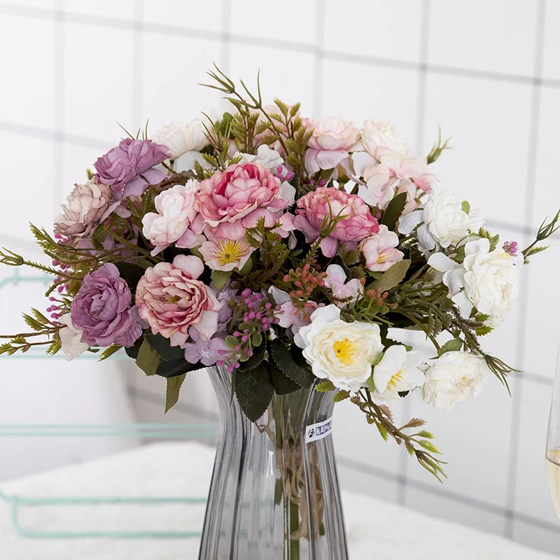 Peony DIY Party Decoration Vintage Silk Artificial Flowers Small Rose Wedding Fake Flowers Festival Supplies Home Decor Bouquet