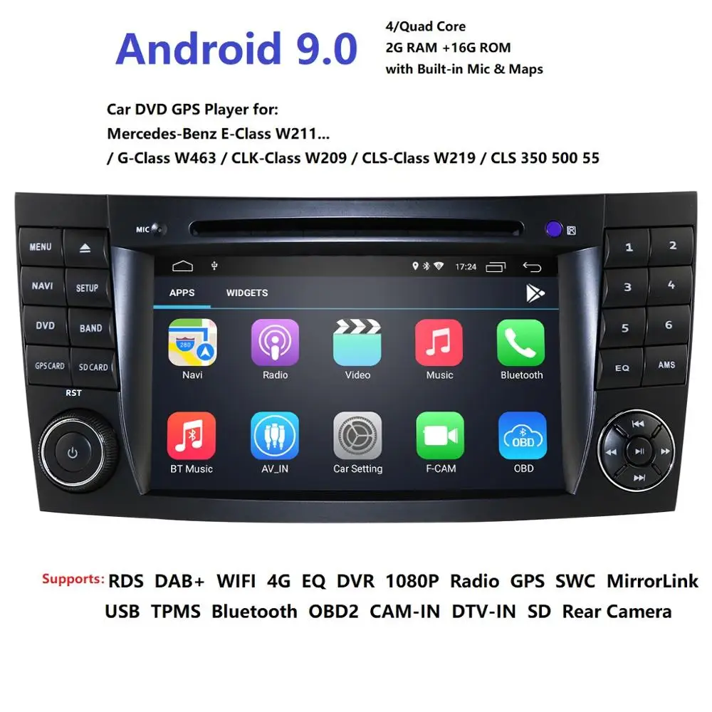

HD 1024*600 Touch Screen Car DVD Player for mercedes w211 Android 9.0 multimedia W209 W219 3G WIFI Radio Stereo GPS DVR