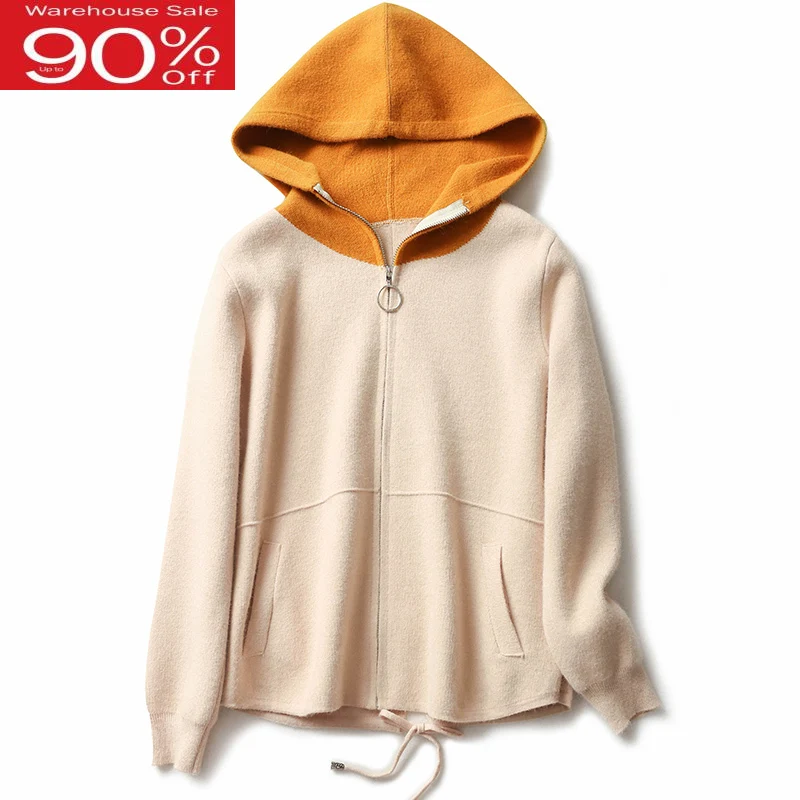 Женский свитер с капюшоном 2020 Новое поступление осень и зима карман на молнии