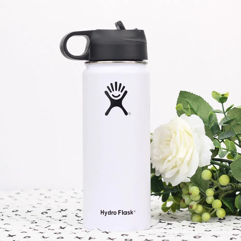 Бутылка для воды из нержавеющей стали, бутылка для воды с вакуумной изоляцией, портативная термобутылка для путешествий с широким горлом, 32 унции - Цвет: White