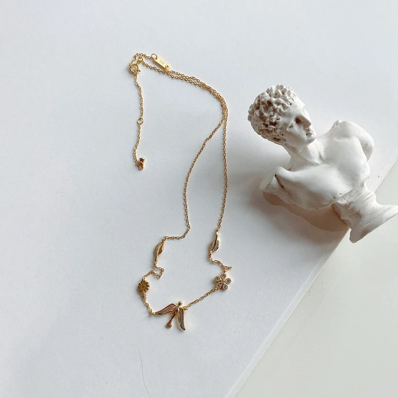 Silvology, 925 пробы, серебряное ожерелье-чокер в виде ласточки, золотое, циркониевое, с ромашками, креативное ожерелье для женщин, Ювелирное Украшение на день рождения