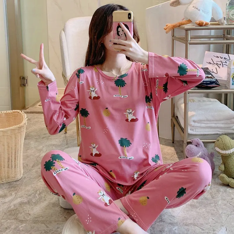 M L XL XXL 3XL 4XL 5XL с длинным рукавом для женщин Ночная рубашка одежда сна 100% хлопковые