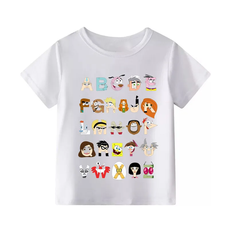 The Sesame Street/Mario/Pokemon/Star Wars Alphabet Cartoon Children's T-shirt Boys Girls Funny T Shirt Kids Summer Clothes - Цвет: WhiteE