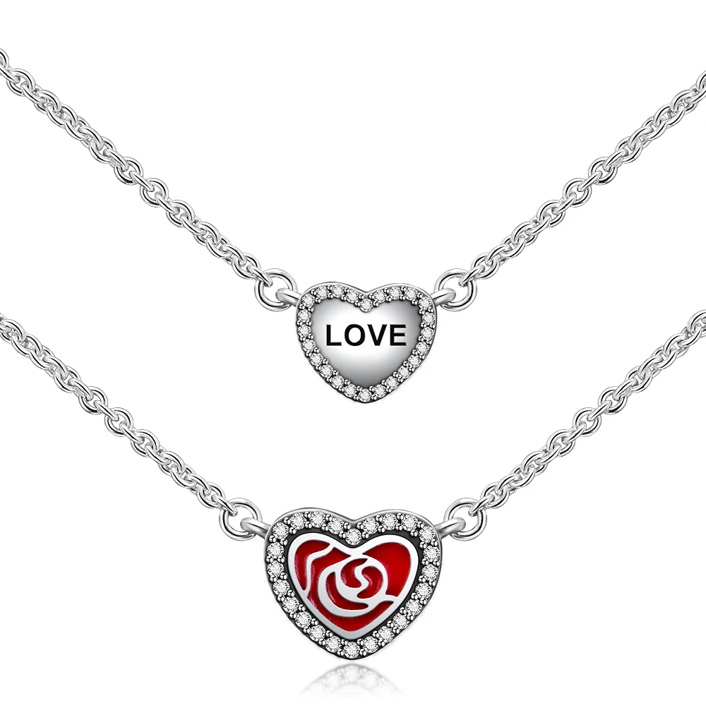 

Enchanted Rose Double Heart Necklaces 100% 925 Sterling Silver Jewelry Free Shipping