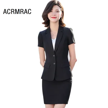 

women suits summer Short sleeve blazers skirt Office Lady Formal Work clothes women skirt suits woman set suits 8054