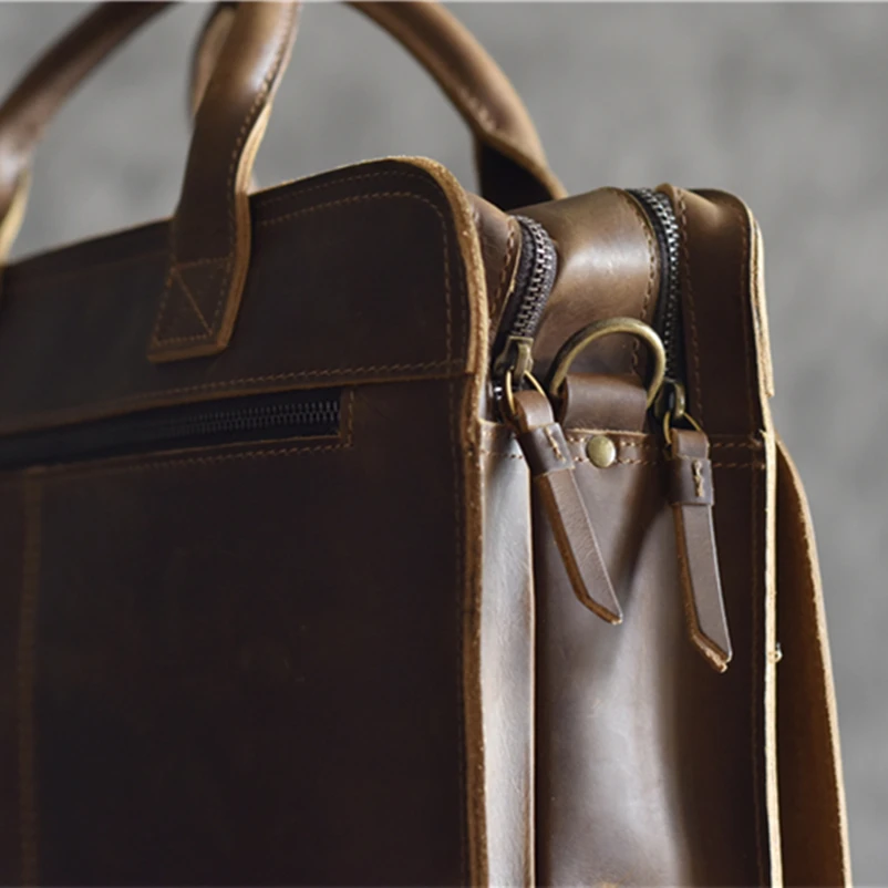 Мужские брендовые винтажные портфели из натуральной кожи, бизнес-документ, портфель для компьютера, большая емкость, Воловья кожа, сумка на плечо