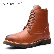 Брендовые новые модные кожаные мужские ботинки ручной работы на осень и зиму Нескользящие ботильоны мотоциклетные ботинки на шнуровке теплые плюшевые зимние ботинки