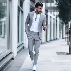 2019 уличные модные серые облегающие костюмы мужские повседневные мужские деловые Свадебные смокинги 2 шт. костюм Homme куртка брюки