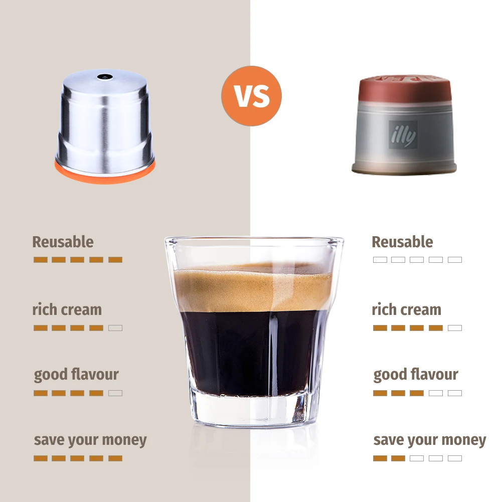 ICafilas for illy B  Coffee Machine Refillable Filters Stainless Steel Reusable Metal Capsule & Tamper Spoon