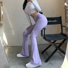 Sexy High Waist Women Flare Pants Slim Leggings Fashion Ribbed Trousers Y2K Pants Casual Elasticity Bottoms Pant Streetwear