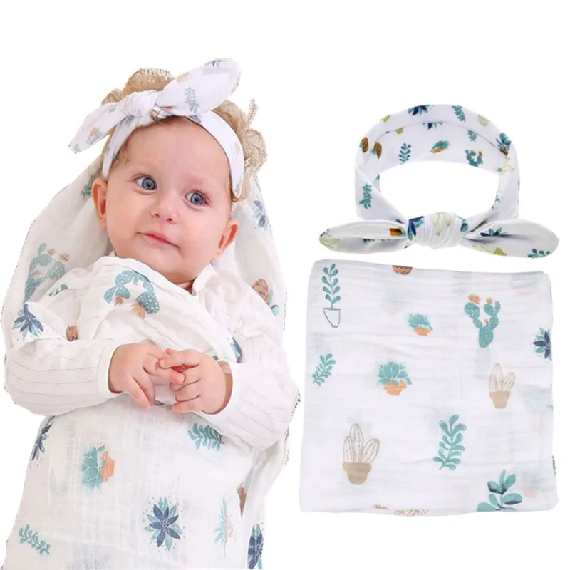 Комплект из 2 предметов для новорожденных Хлопковое одеяло малышей Повязка на