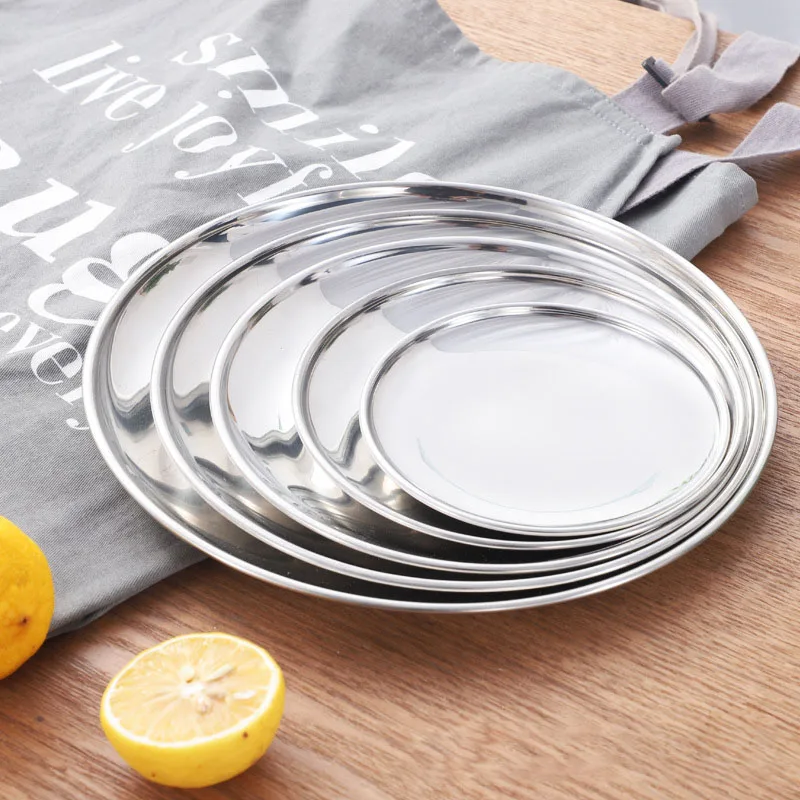 Silvery Stainless Steel Storage Tray Nordic Round Metal Stroage Tray Snack Fruit Plate Jewelry Display Tray Kitchen Organizer 5