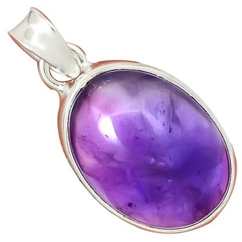 

Genuine Amethyst CAB Pendant 925 Sterling Silver, Hand Made Women Fine Jewelry Gift