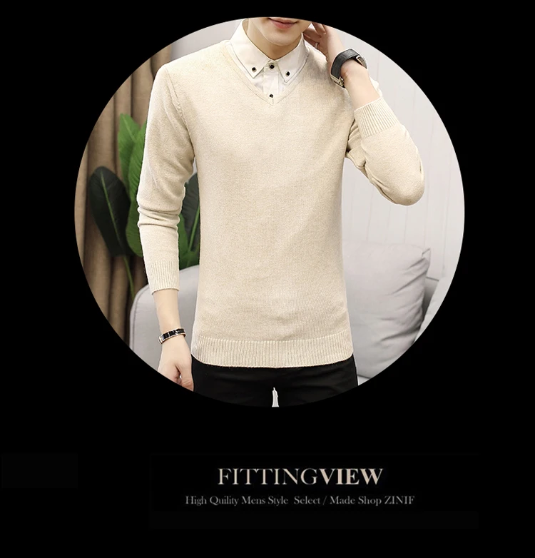 Брендовая мужская одежда высокого качества, Тонкий Высококачественный вязаный свитер с воротником-рубашкой/мужской комплект, модные свитера с имитацией двух частей