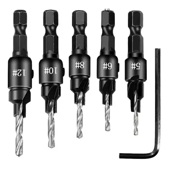 

Countersink Drill Woodworking Drill Bit Set Drilling Pilot Holes For Screw Sizes #5 #6 #8 #10 #12 practical