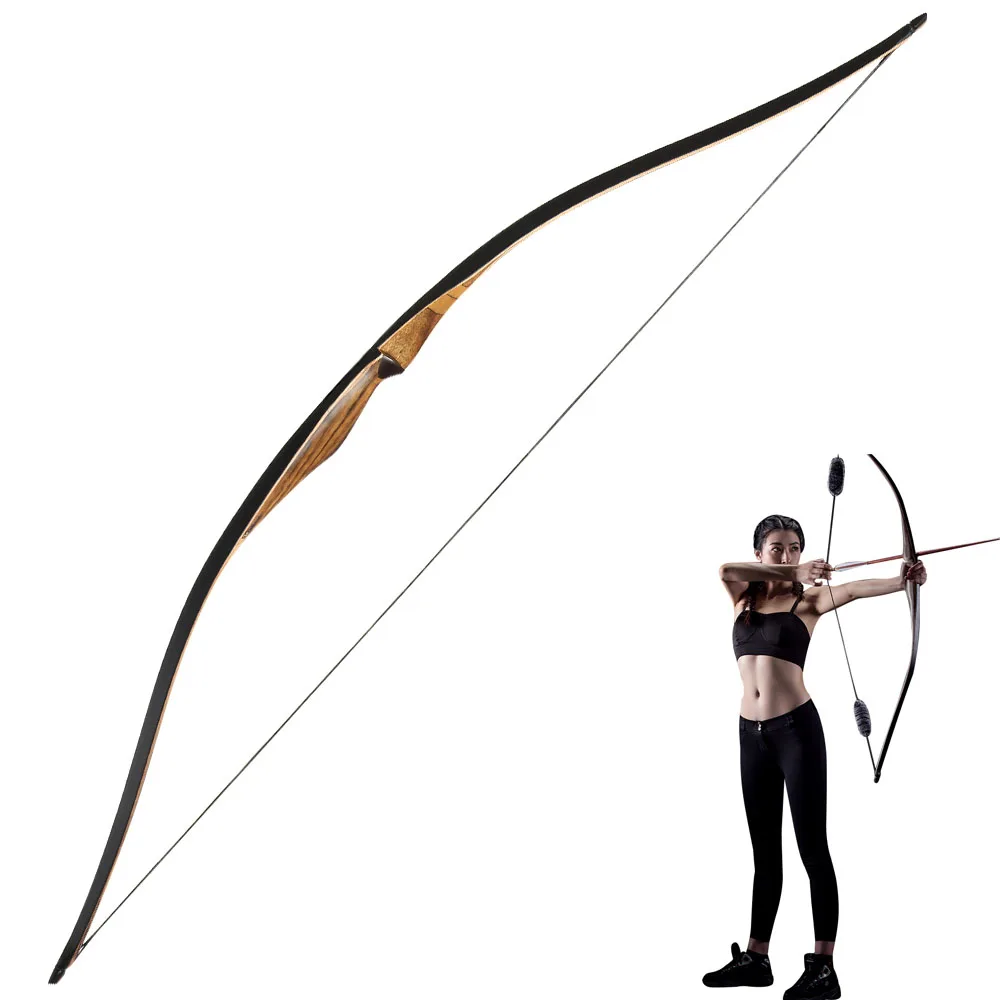 Arc Recourbé Traditionnel Fait Main + 6 Flèches – Pour Chasse Ou Cheval, Puissance 30-59 Lbs (Neuf)
