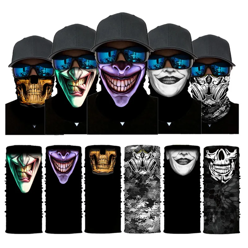 

Movie Clown Anime Skull Seamless Balaclava Halloween Magic Scarf Headwear Sports Bandanas Men Cycling Hiking Scarf Neck Gaiter