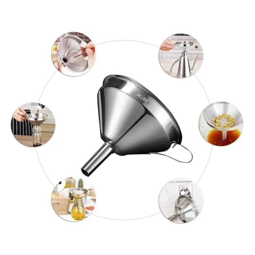 304 Stainless Steel Funnels Small Mouth Detachable Filter Wide Mouth Funnel Canning Kitchen Bar Wine Flask Tools