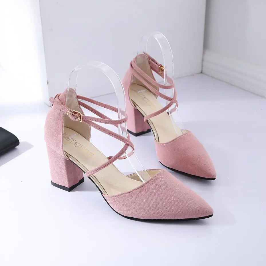 2019 новые летние туфли на толстом каблуке Женская обувь с перекрещенными