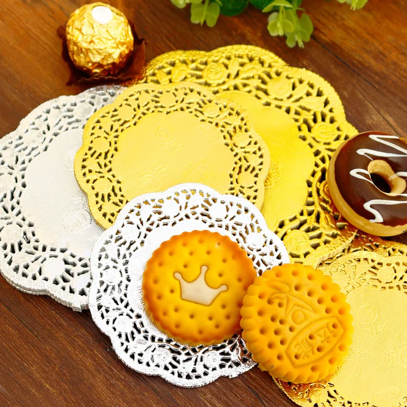 24 x Round Gold Silver Lace Paper Doilies Coaster Set Christmas Wedding Catering 