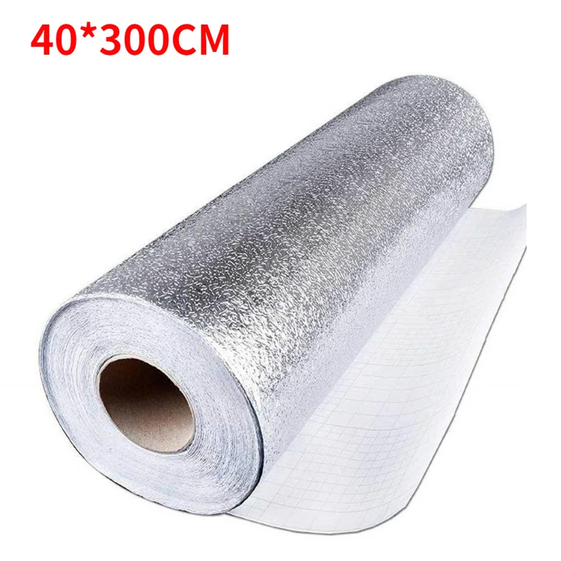 Silver Oil-proof Waterproof Kitchen Stickers Aluminum Foil Kitchen Stove Cabinet Self Adhesive Wall Sticker Diy Wallpaper Decor kitchen splatter screen kitchen splash guard