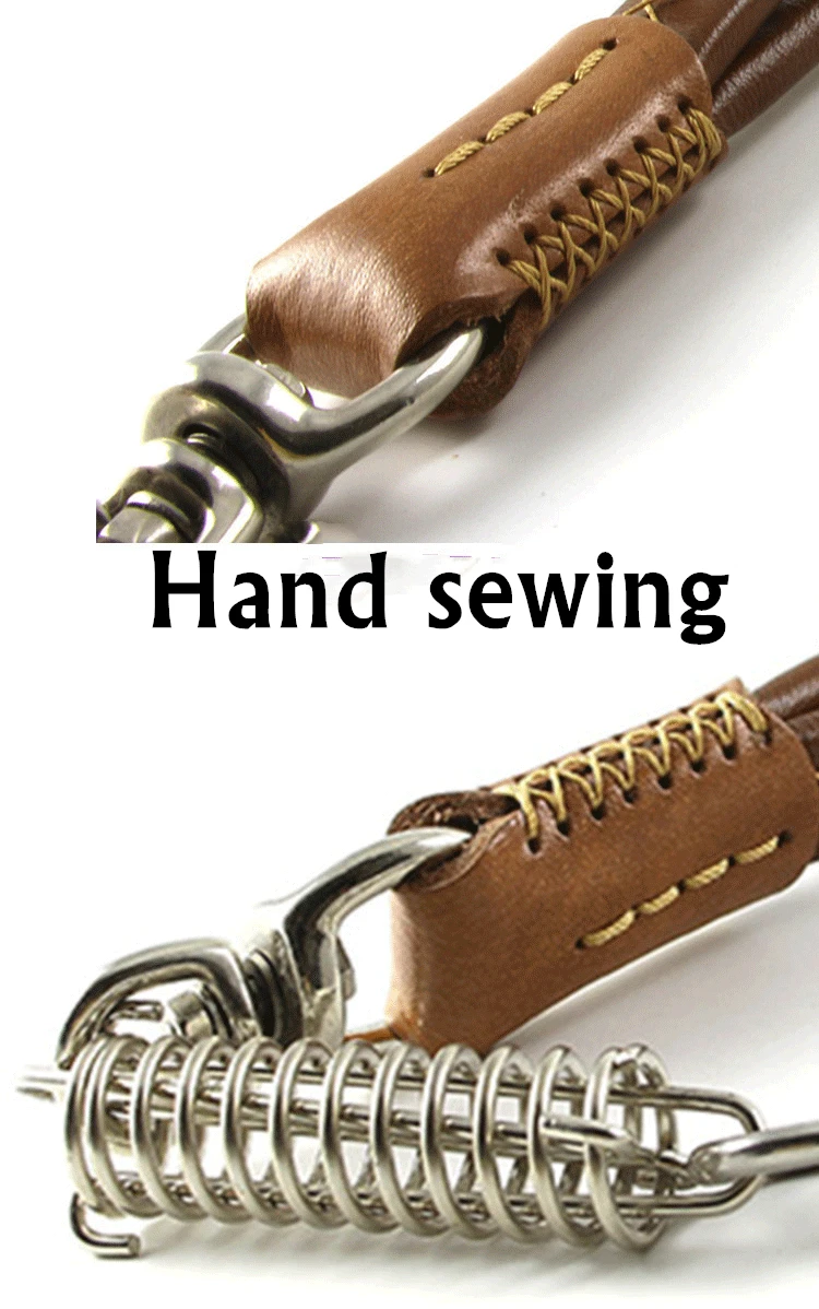 Dog Short chain leash Explosion proof large dog lead PU leather handle big dog leashes Spring buffer black metal pet traction (4)