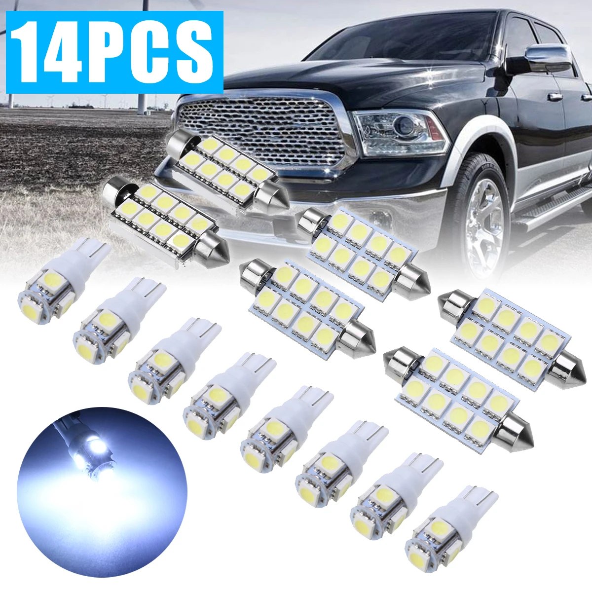Car Interior Lighting 14pcs White LED Bulb Kit Map Dome License Plate Trunk/Cargo Spare Lights For Dodge Ram 1500 2500  02-11