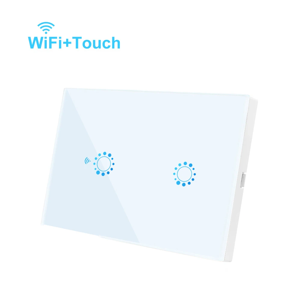 Смарт-WI-FI приложение дистанционного светильник переключатель Панель нам Стандартный AC90V-250V 1/2/3 сенсорный светильник коммутатор совместим с iOS и Android os - Цвет: White 2 gang