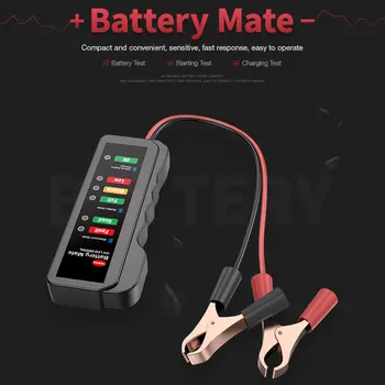 

Vehemo 12V Car Battery Tester Alternator Tester Pure Copper Wire Clip Auto Diagnostic Tool 6 LED Display Pure Copper Wire Clip