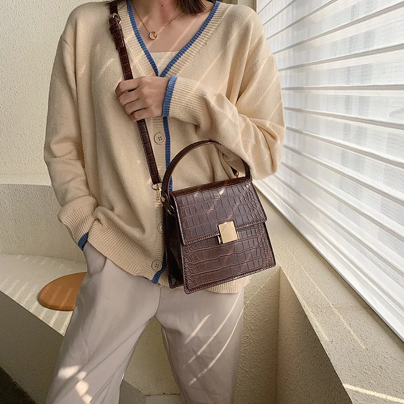 

Hong Kong Style Retro Small Bag Women's 2019 New Style Fashion Shoulder Square Sling Bag Fashion Korean-style Versatile Crocodil
