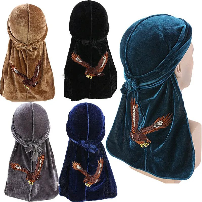 Бархатная Кепка, шелковистая, унисекс, дизайнерская, премиум, Doo Rags, шелковая, волнистая, цветная, с вышивкой орла, Tercel, шелковистая, Doo Rag Head wrap