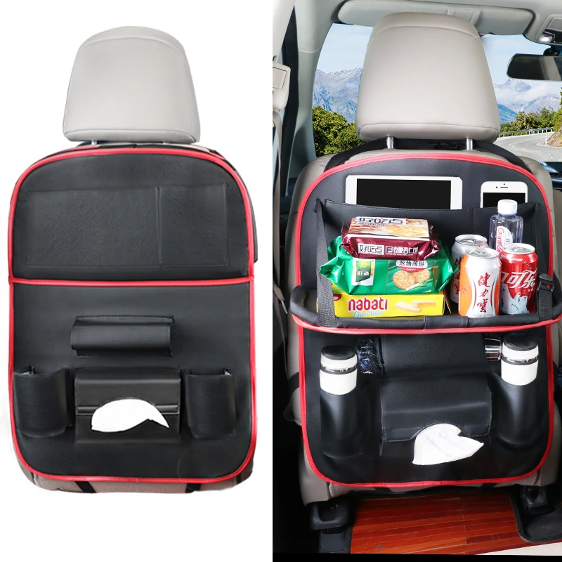 Pu Leather Car Seat Back Organizer Tray Travel Car Storage Organizer Pad  Bag With Foldable Table Car Trash Can Auto Accessories - AliExpress