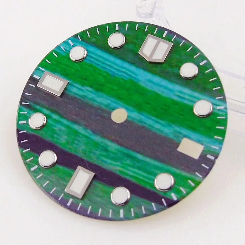 

Fit NH35A 28.5mm Nologo Colorful Watch Dial Skeleton/Abstract/Tortoise/Surfing Pattern Greeen Luminous Marks