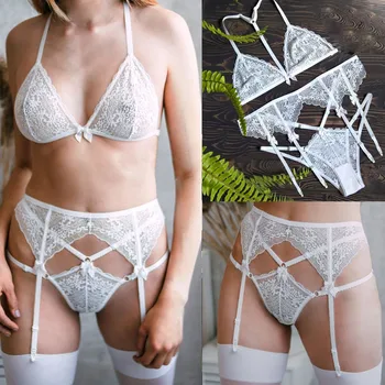 

Lingerie set sexy Women Lace Sexy Lingerie Backless Wireless Bra Bowknot Thong Garter Underwear нижнее белье женское bras