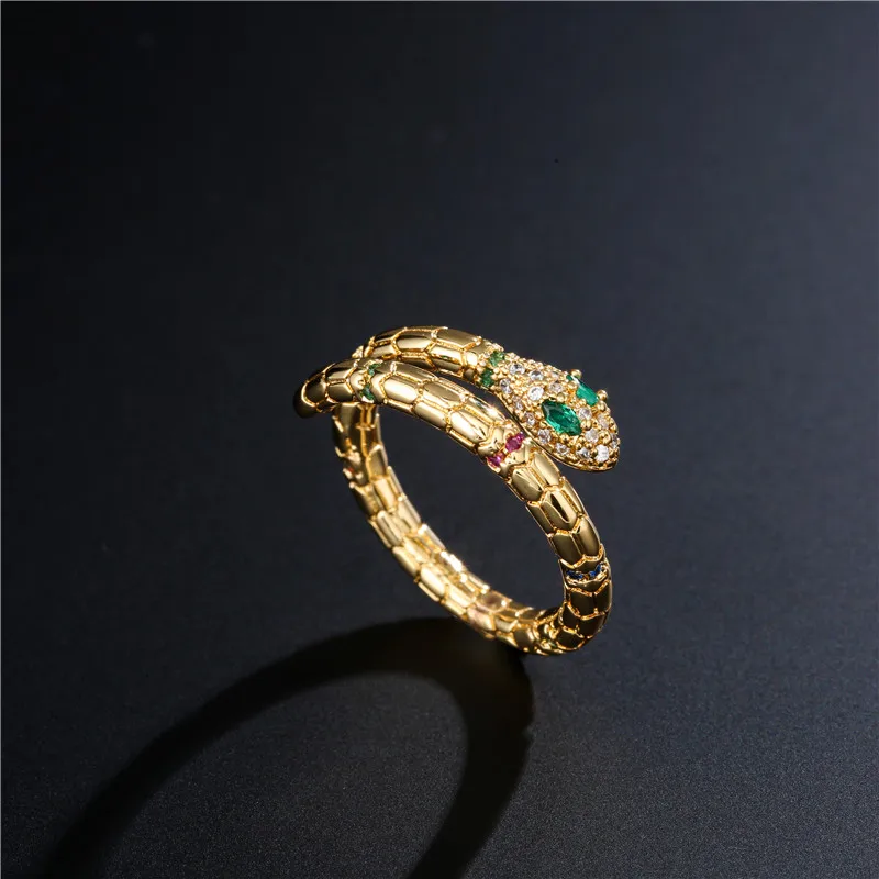 Gold Color Ring Fashion Gold Color Snake Ring For Women Girl Adjustable Exquisite Shiny Cubic Zirconia Finger Ring Wedding Jewelry Gift gold color rings finger ring gold color ring adjustable rings wedding rings wedding ring animal ring