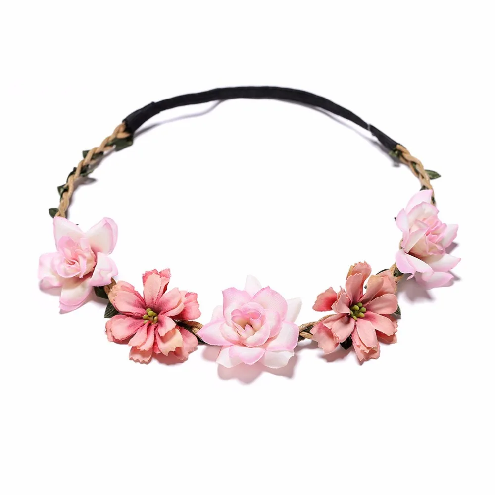 Bride Flower Crown Hairband  Rope Wedding Floral Headband Garland Girl  Wreath Elastic Hair Accessories Party Cosplay Headpiece
