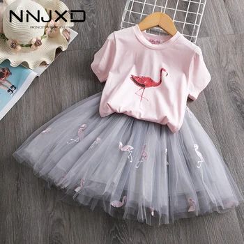 2020 Toddler Girl Kids Set 2 Piece Girl Set Dresses Party Little Girl Clothes for Flamingo Girls Dress Summer Clothing 7 Years 1