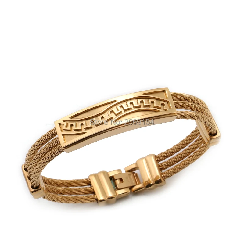 Gold Bracelet Men Titanium Steel Jewelry Fashion Black Bangle Chain