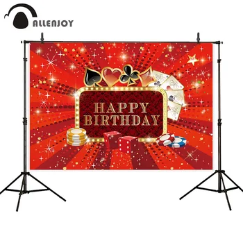 

Allenjoy Glitter Las Vegas Theme Party Banners Casino Red Chess Adult Event Backdrops Happy Birthday Damask Dots Decor Supplies