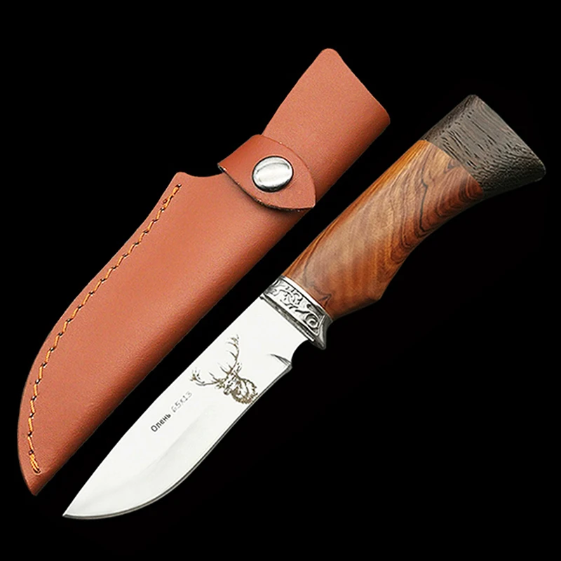 ToughKeng 440C охотничьи ножи из нержавеющей стали с фиксированным лезвием, Wenge с деревянной ручкой, нож для выживания на открытом воздухе, дикий олень - Цвет: A- Leather Sheath