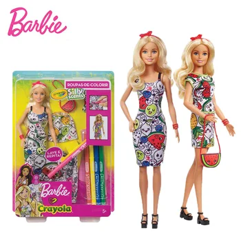 

30cm Original Barbie Doll Barbie Crayola Doll Color In Fashions Design Dress Painting Graffiti Skills Educational Toy GGT44