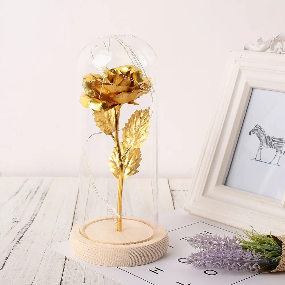 SOLEDI LED Immortality Gold Foil Rose Glass Cover Preserved Flower Flowers Romantic Eternal Flower Gift Party Luminous - Цвет: Gold