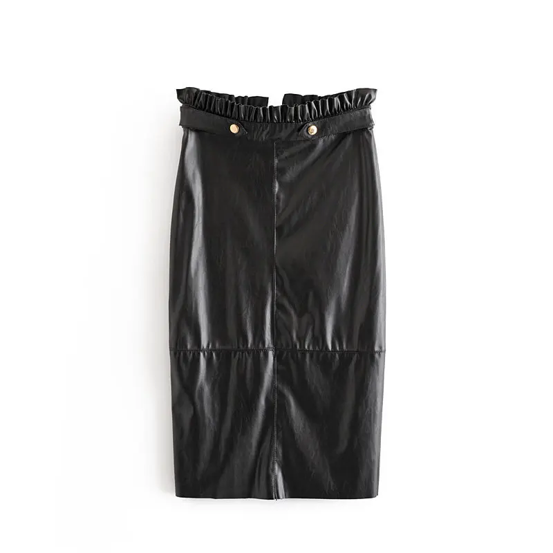 QZ135 новые осенние модные женские юбки-карандаш из искусственной кожи с эластичной резинкой на талии с разрезом, шикарные, подходящие ко всему