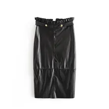 QZ135 новые осенние модные женские юбки-карандаш из искусственной кожи с эластичной резинкой на талии с разрезом, шикарные, подходящие ко всему