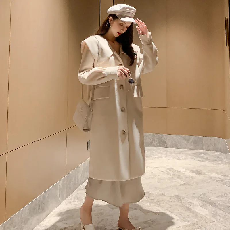 

Warm Winter Coat Women Turndown Long Coat Square Collar Overcoat Female Casual Autumn Outerwear